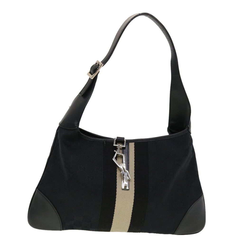 GUCCI GG Canvas Sherry Line Jackie Shoulder Bag Black White 0014057 yk6735B