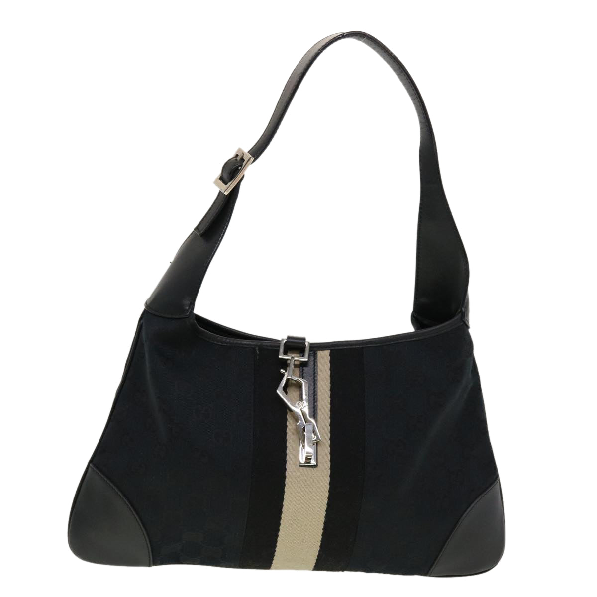 GUCCI GG Canvas Sherry Line Jackie Shoulder Bag Black White 0014057 yk6735B