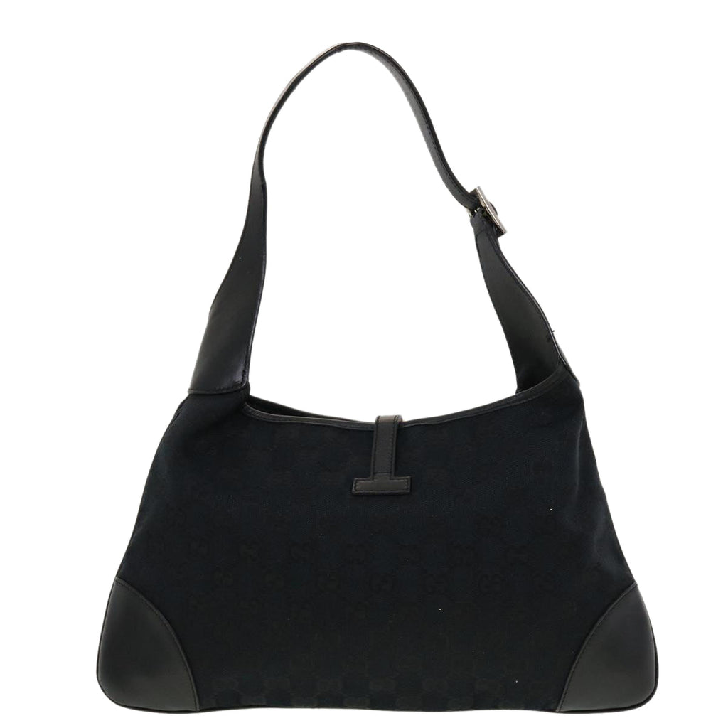GUCCI GG Canvas Sherry Line Jackie Shoulder Bag Black White 0014057 yk6735B