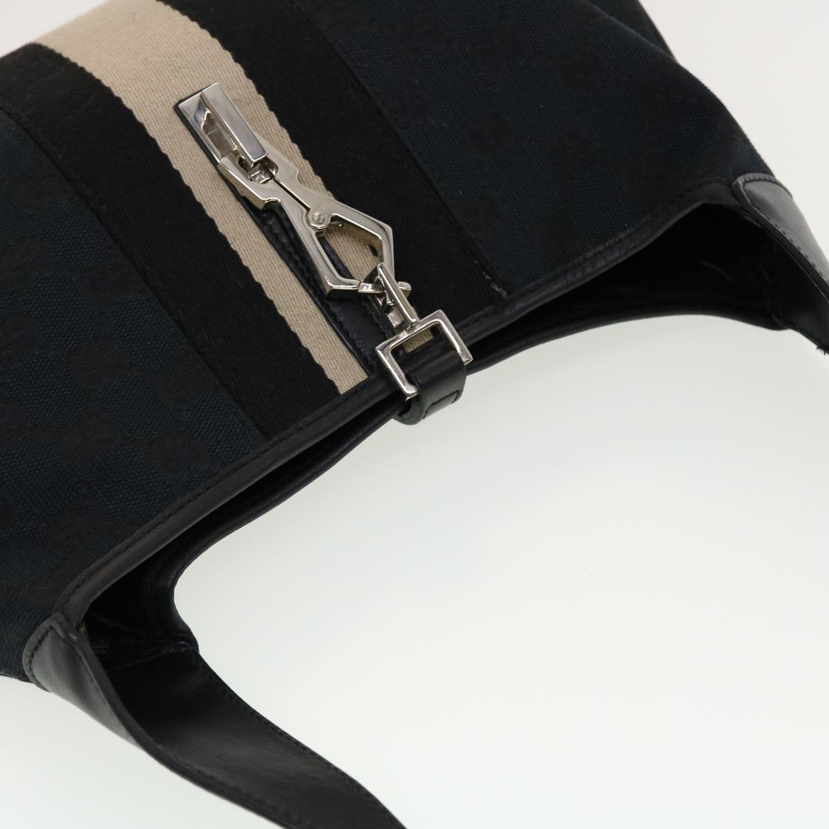 GUCCI GG Canvas Sherry Line Jackie Shoulder Bag Black White 0014057 yk6735B