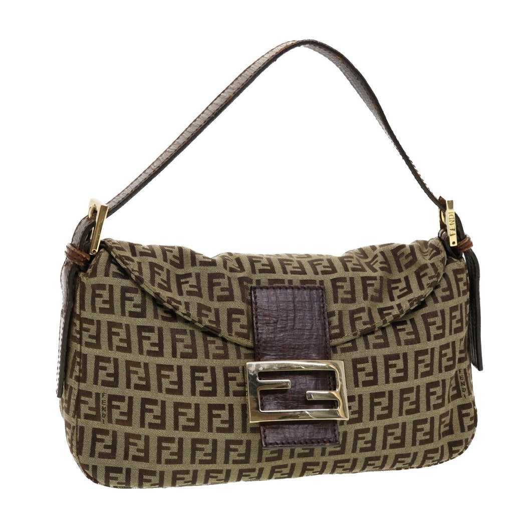 FENDI Zucchino Canvas Mamma Baguette Shoulder Bag Beige yk6738B