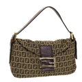 FENDI Zucchino Canvas Mamma Baguette Shoulder Bag Beige yk6738B