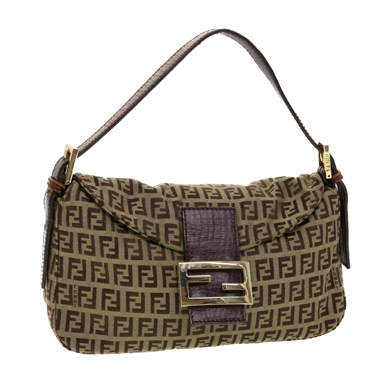 FENDI Zucchino Canvas Mamma Baguette Shoulder Bag Beige yk6738B