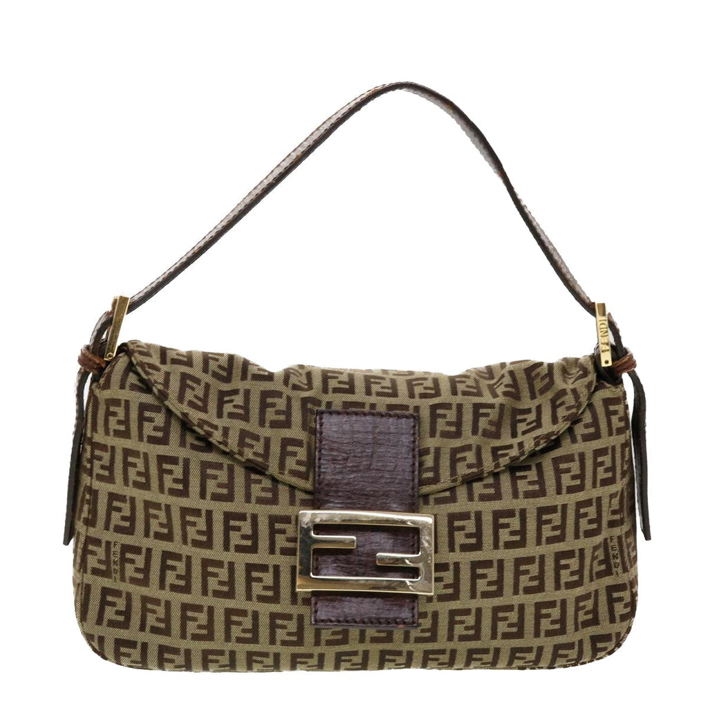 FENDI Zucchino Canvas Mamma Baguette Shoulder Bag Beige yk6738B