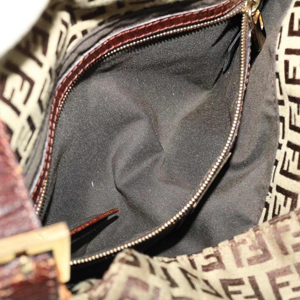 FENDI Zucchino Canvas Mamma Baguette Shoulder Bag Beige yk6738B