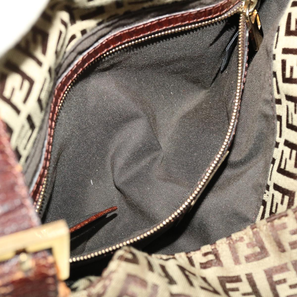 FENDI Zucchino Canvas Mamma Baguette Shoulder Bag Beige yk6738B