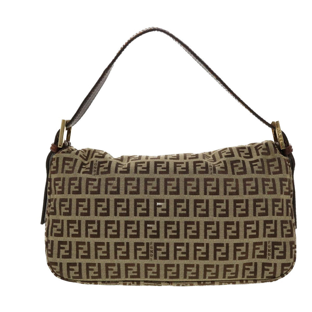 FENDI Zucchino Canvas Mamma Baguette Shoulder Bag Beige yk6738B