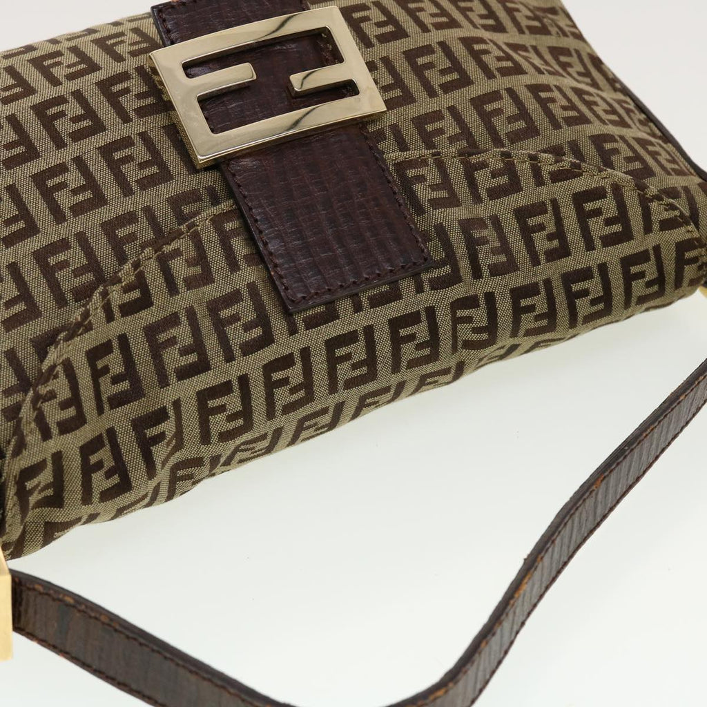 FENDI Zucchino Canvas Mamma Baguette Shoulder Bag Beige yk6738B
