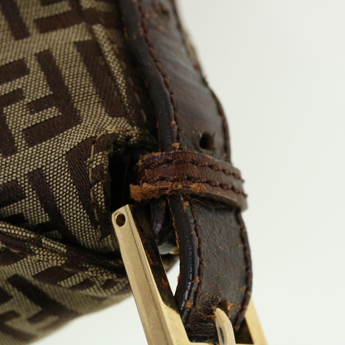 FENDI Zucchino Canvas Mamma Baguette Shoulder Bag Beige yk6738B
