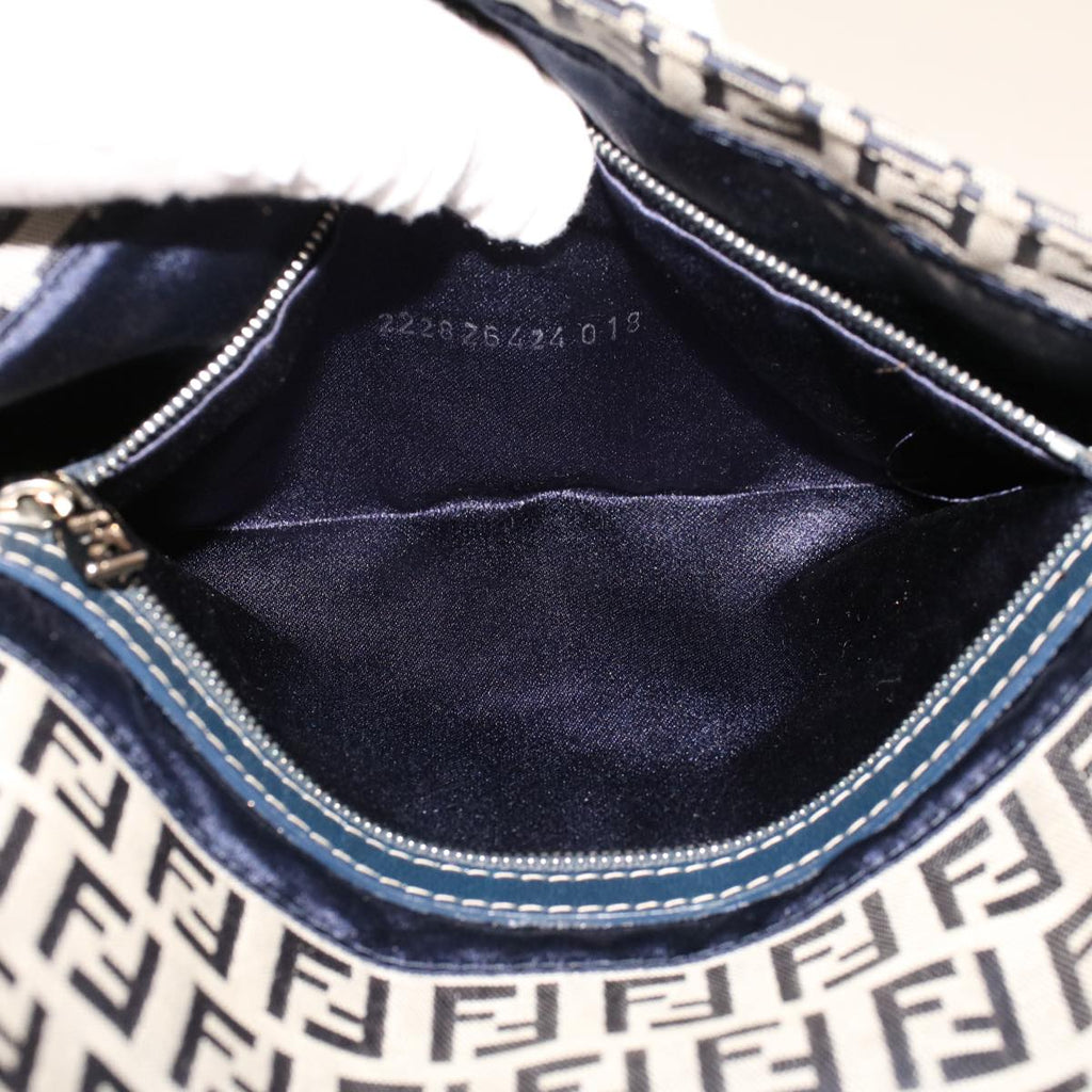 FENDI Zucca Canvas Mamma Baguette Shoulder Bag Navy 222826424018 yk6884B