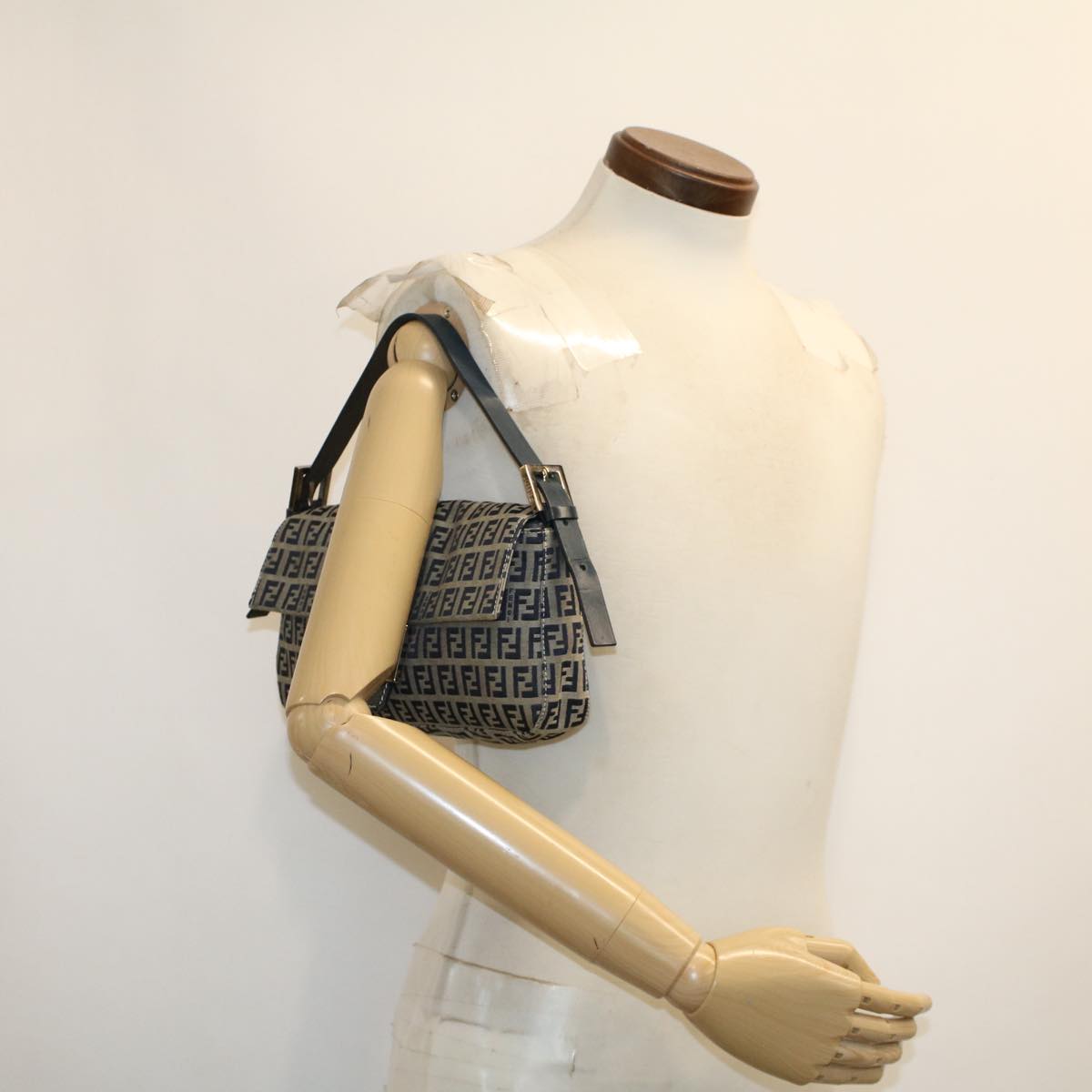 FENDI Zucca Canvas Mamma Baguette Shoulder Bag Navy 222826424018 yk6884B