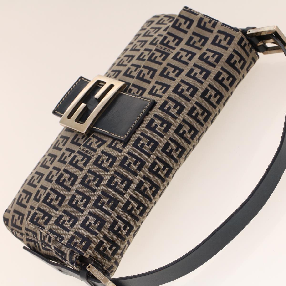 FENDI Zucca Canvas Mamma Baguette Shoulder Bag Navy 222826424018 yk6884B