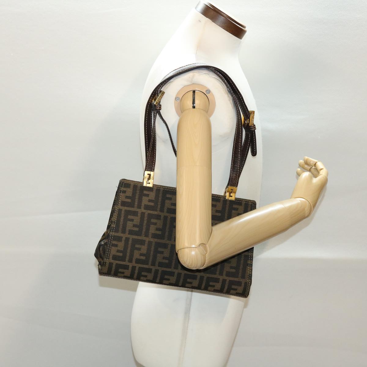 FENDI Zucca Canvas Gamaguchi Shoulder Bag Black Brown 83153430981 yk6898B