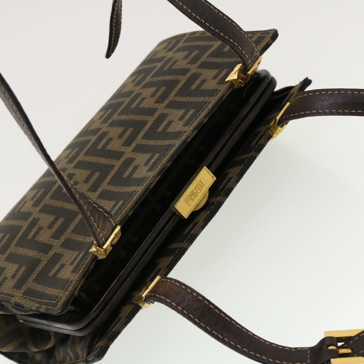 FENDI Zucca Canvas Gamaguchi Shoulder Bag Black Brown 83153430981 yk6898B