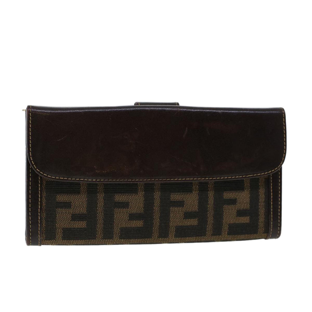 FENDI Zucca Canvas Long Wallet Black Brown 2277-30806-079 yk6910B