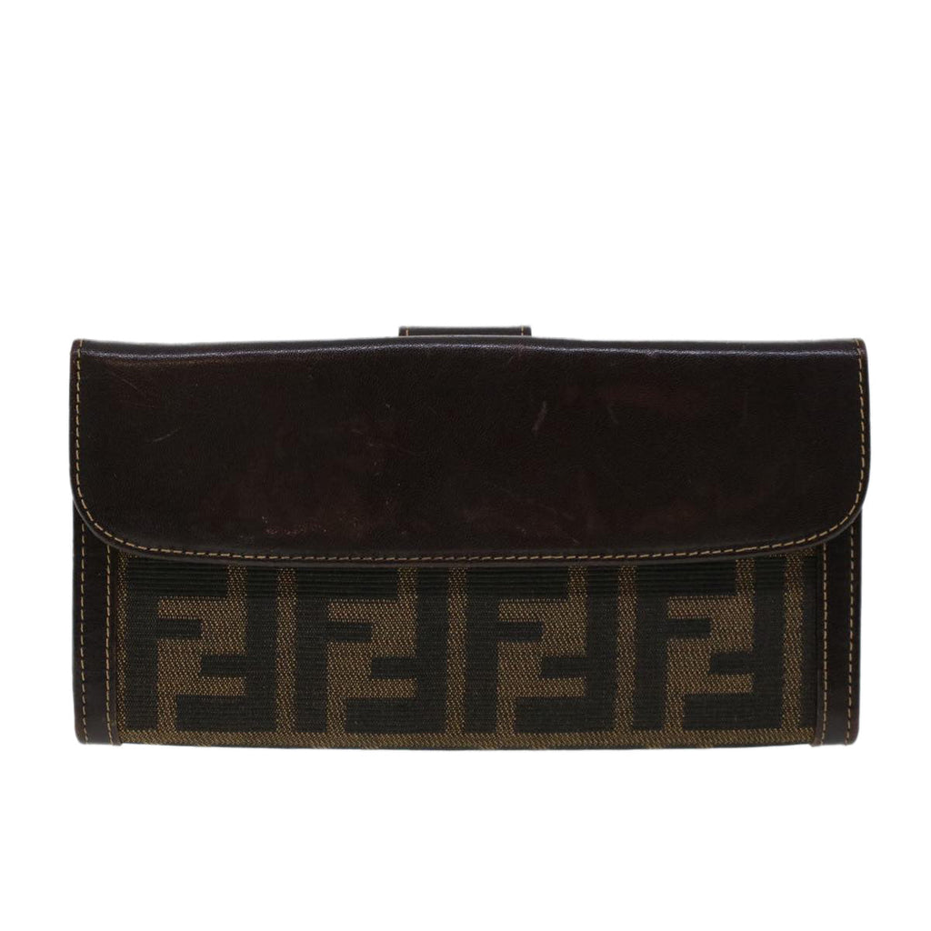 FENDI Zucca Canvas Long Wallet Black Brown 2277-30806-079 yk6910B