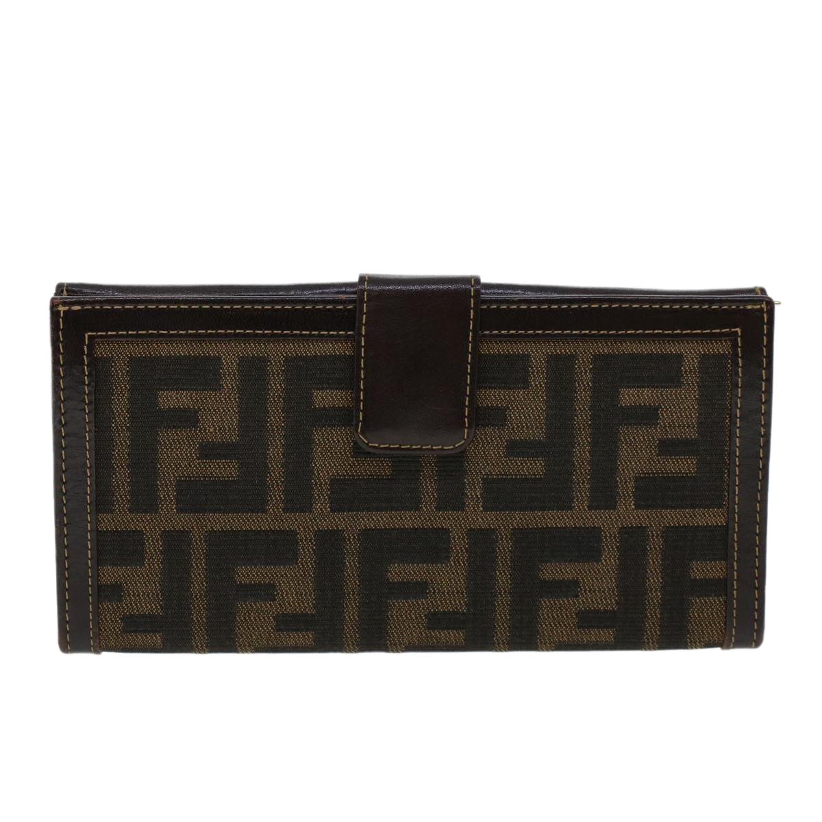 FENDI Zucca Canvas Long Wallet Black Brown 2277-30806-079 yk6910B