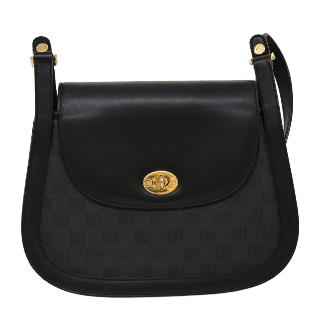 GUCCI GG Canvas Turn Lock Shoulder Bag Coated Canvas Black yk6991B
