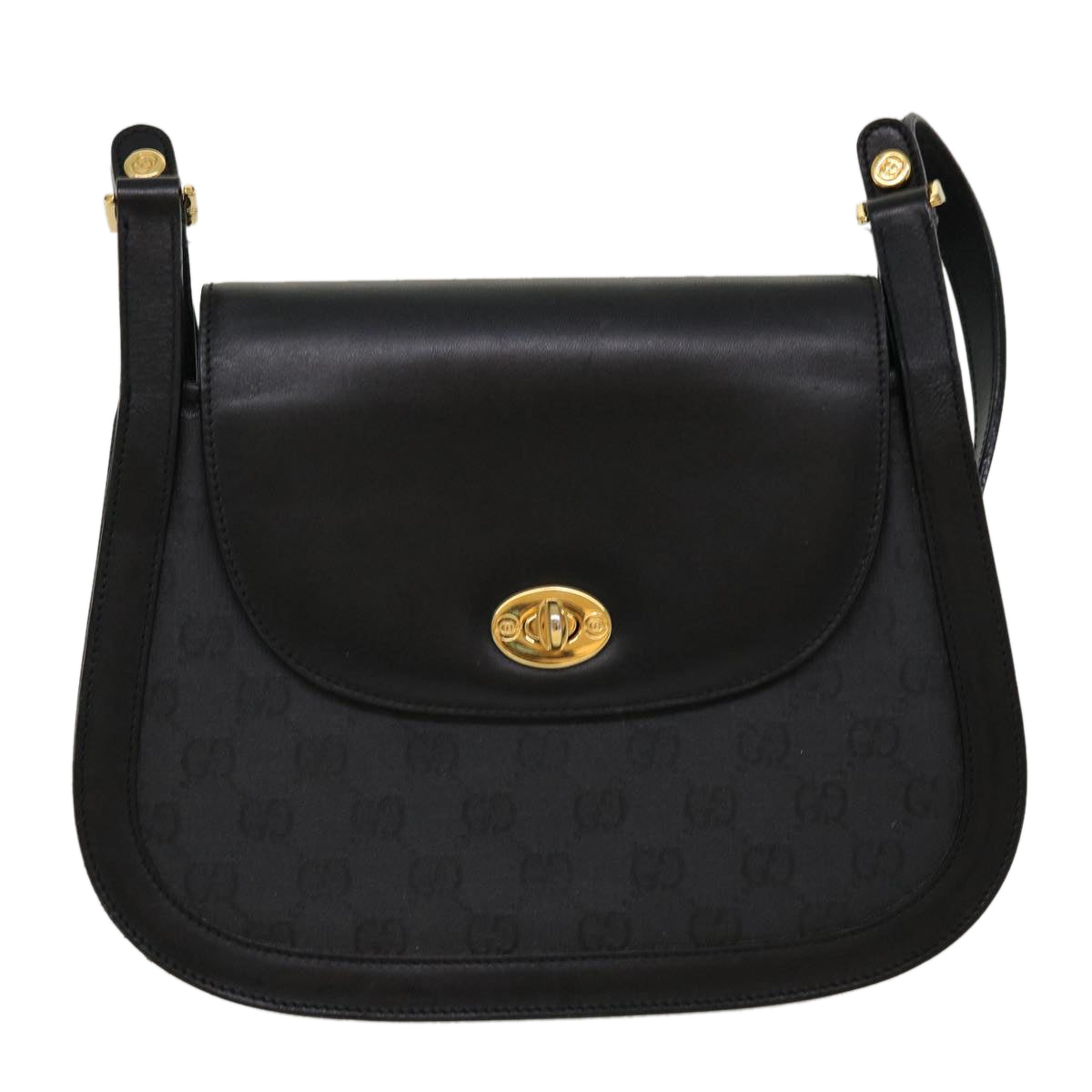 GUCCI GG Canvas Turn Lock Shoulder Bag Coated Canvas Black yk6991B