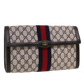 GUCCI GG Canvas Sherry Line Clutch Bag Gray Red Navy 67.014.3087 yk7005B