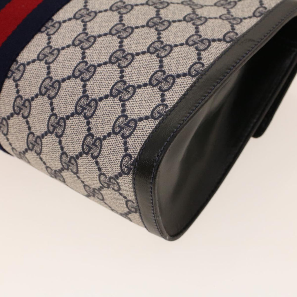 GUCCI GG Canvas Sherry Line Clutch Bag Gray Red Navy 67.014.3087 yk7005B