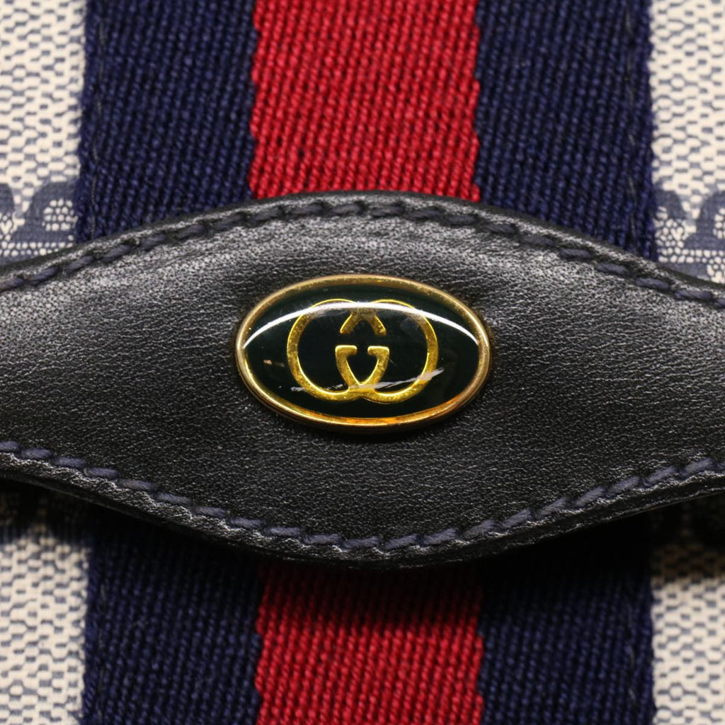 GUCCI GG Canvas Sherry Line Clutch Bag Gray Red Navy 67.014.3087 yk7005B