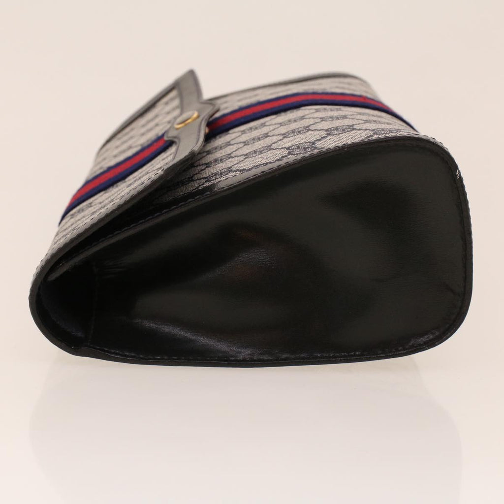 GUCCI GG Canvas Sherry Line Clutch Bag Gray Red Navy 67.014.3087 yk7005B