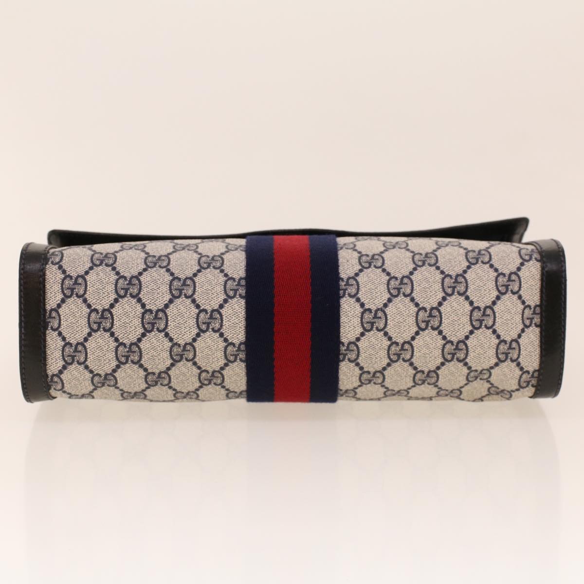 GUCCI GG Canvas Sherry Line Clutch Bag Gray Red Navy 67.014.3087 yk7005B