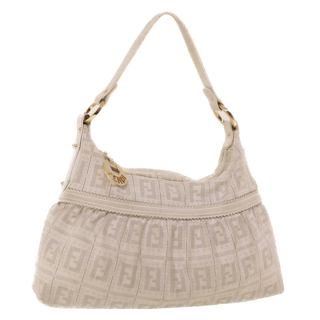 FENDI Punching Shoulder Bag Leather White 2241-8BR448-RM7-068 yk7008B