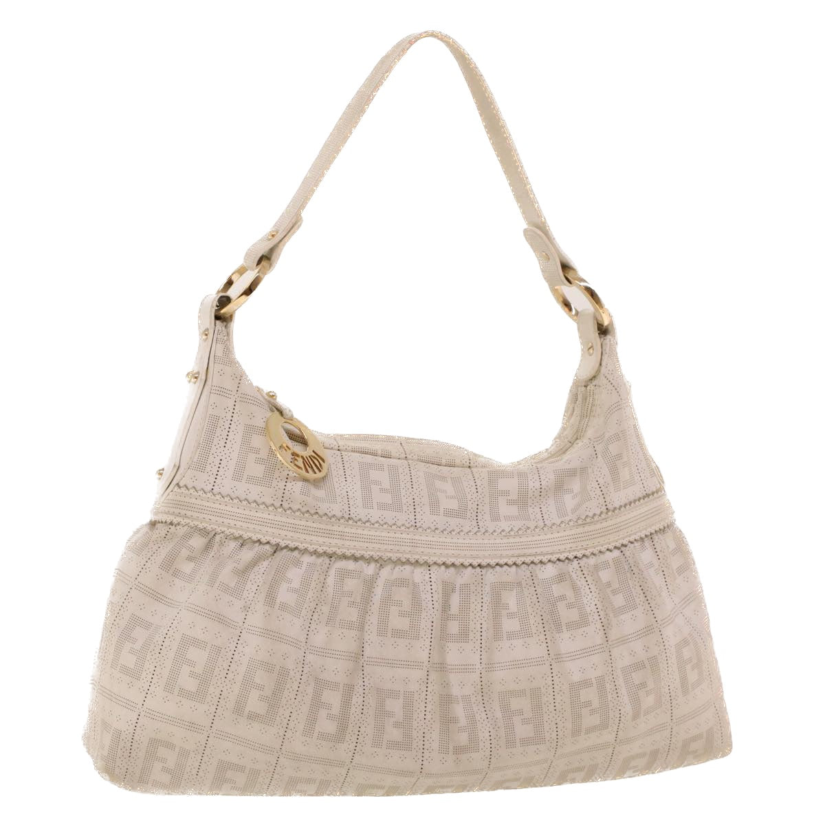 FENDI Punching Shoulder Bag Leather White 2241-8BR448-RM7-068 yk7008B