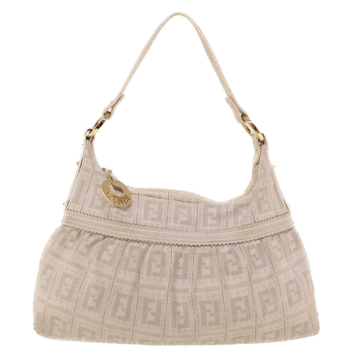 FENDI Punching Shoulder Bag Leather White 2241-8BR448-RM7-068 yk7008B