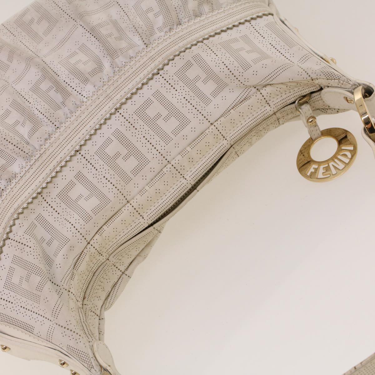 FENDI Punching Shoulder Bag Leather White 2241-8BR448-RM7-068 yk7008B