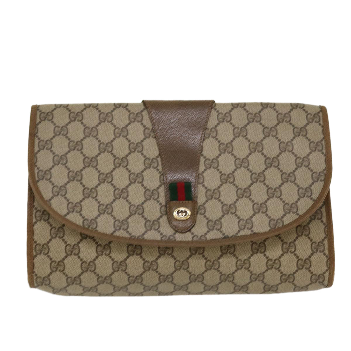 GUCCI GG Canvas Web Sherry Line Clutch Bag Beige Red 89.01.031 yk7021B