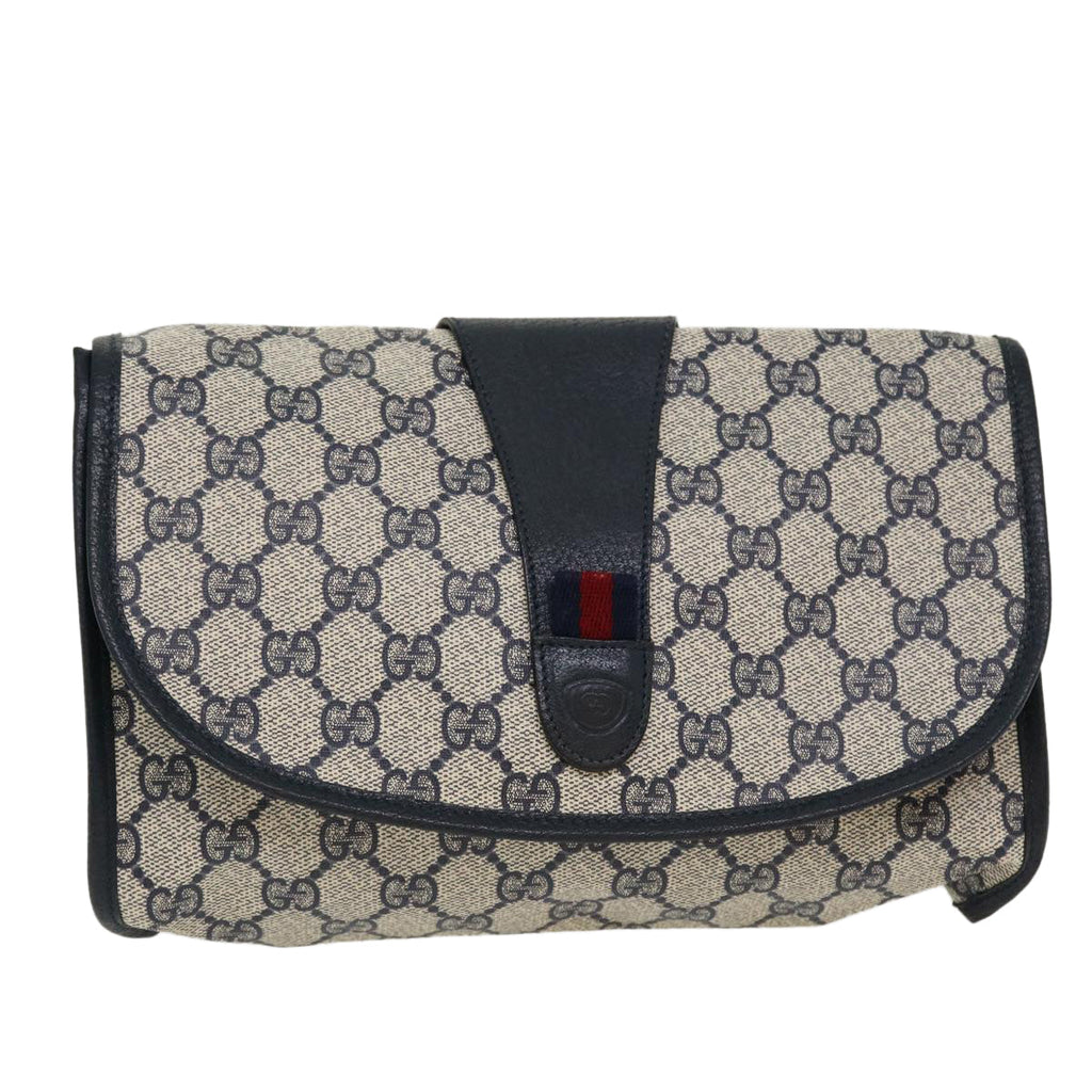 GUCCI GG Canvas Sherry Line Clutch Bag Gray Red Navy 014.122 yk7022B