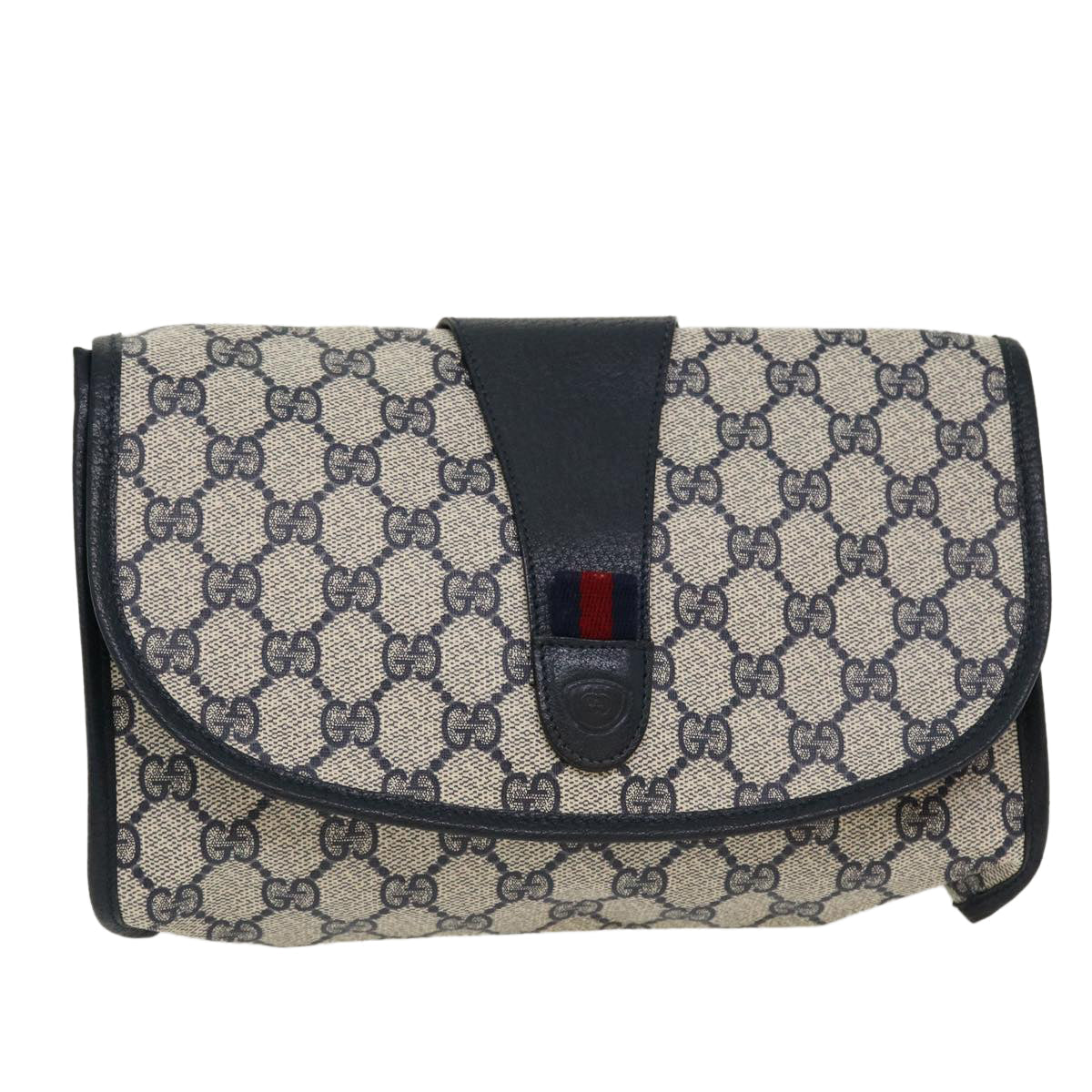 GUCCI GG Canvas Sherry Line Clutch Bag Gray Red Navy 014.122 yk7022B