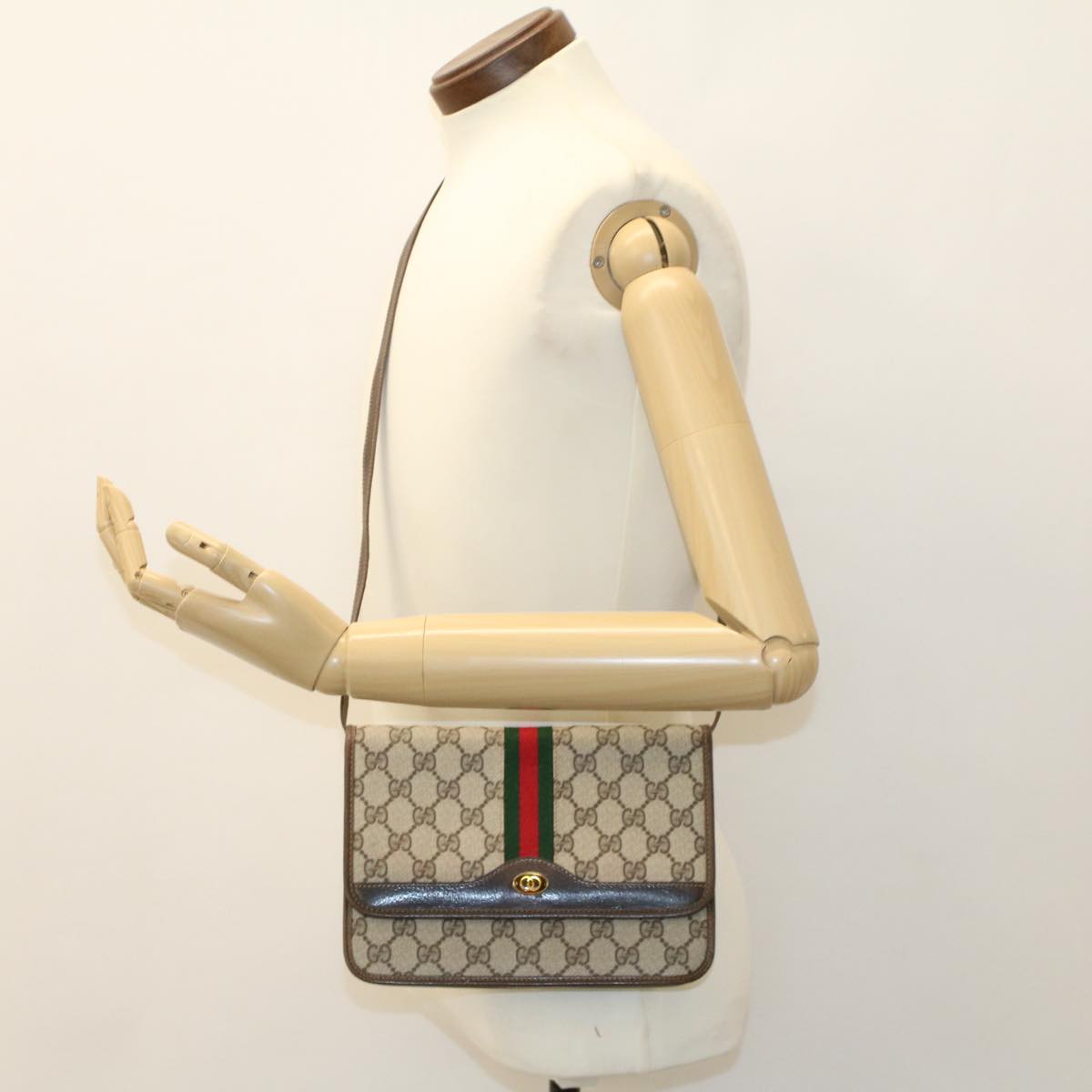 GUCCI GG Canvas Web Sherry Line Shoulder Bag Beige Red Green yk7034B