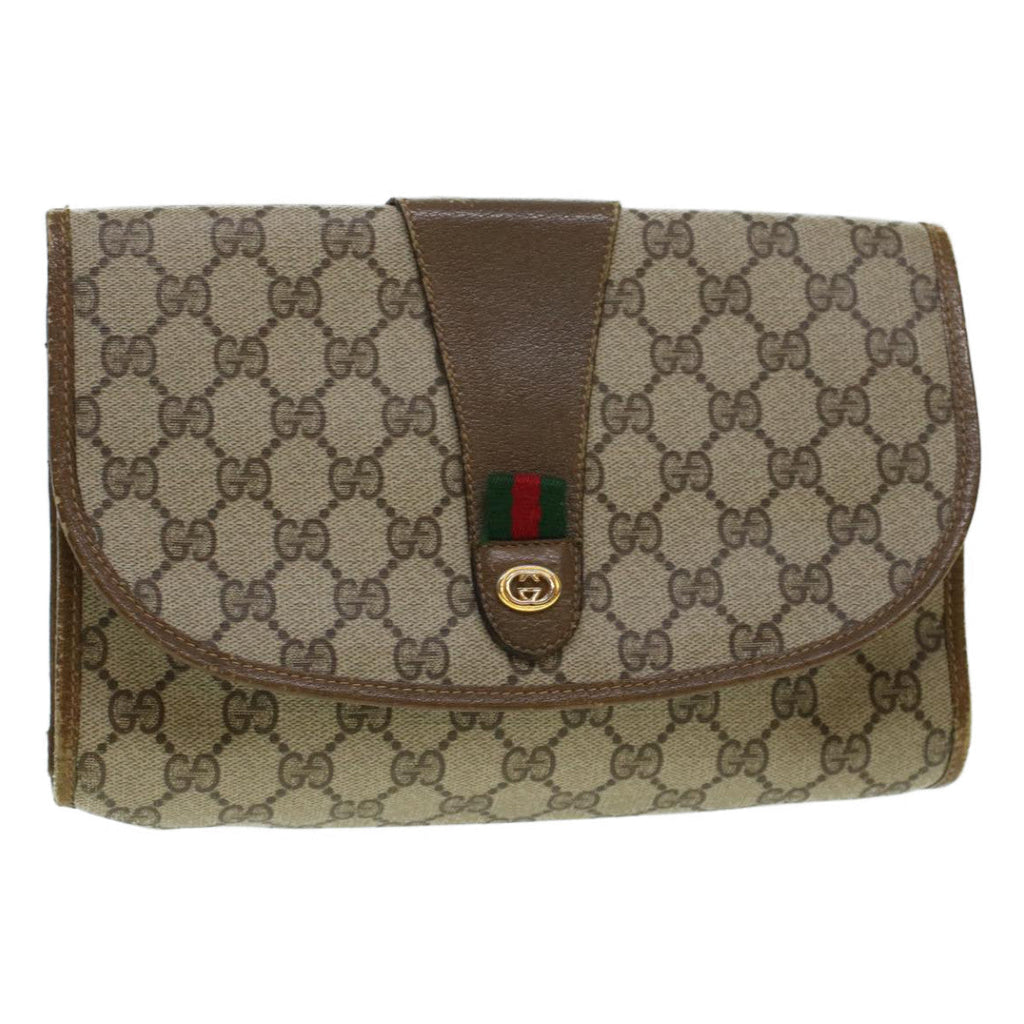 GUCCI GG Canvas Web Sherry Line Clutch Bag Beige Red 89.01.030 yk7078B
