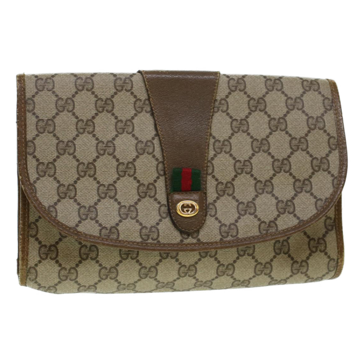 GUCCI GG Canvas Web Sherry Line Clutch Bag Beige Red 89.01.030 yk7078B
