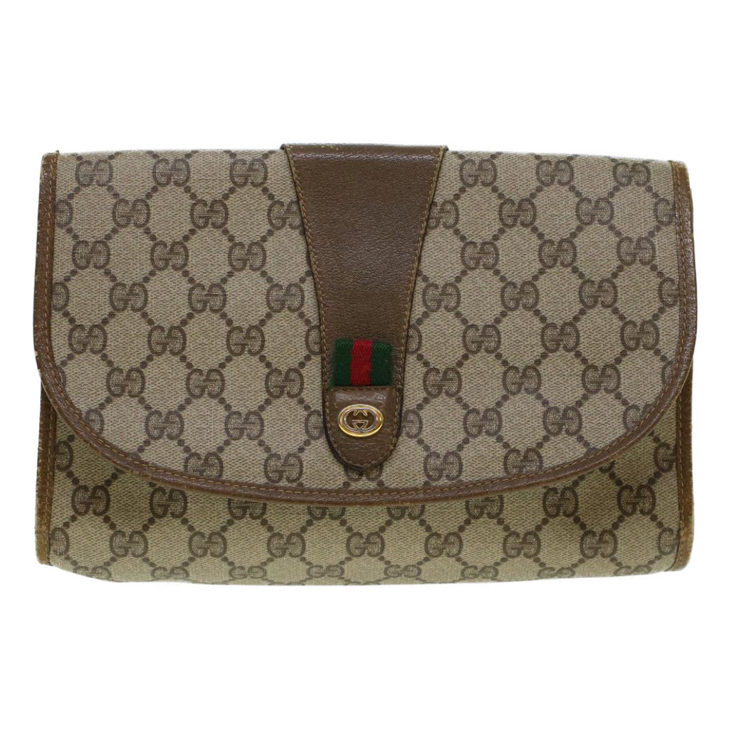 GUCCI GG Canvas Web Sherry Line Clutch Bag Beige Red 89.01.030 yk7078B