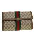 GUCCI GG Canvas Web Sherry Line Clutch Bag Beige Red 89.01.007 yk7088B
