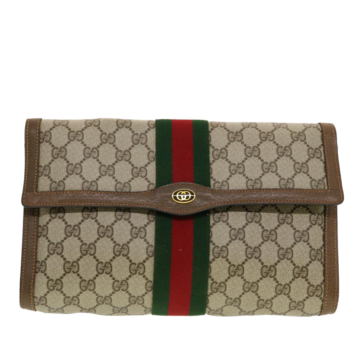 GUCCI GG Canvas Web Sherry Line Clutch Bag Beige Red 89.01.007 yk7088B