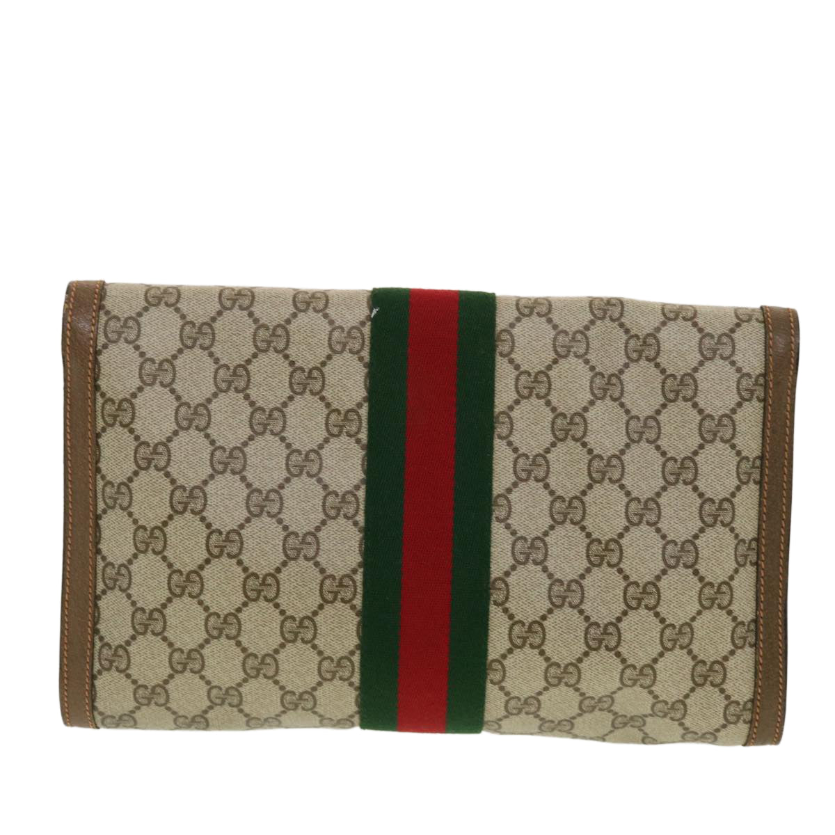 GUCCI GG Canvas Web Sherry Line Clutch Bag Beige Red 89.01.007 yk7088B