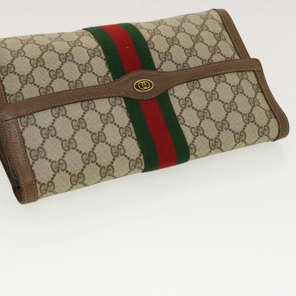 GUCCI GG Canvas Web Sherry Line Clutch Bag Beige Red 89.01.007 yk7088B