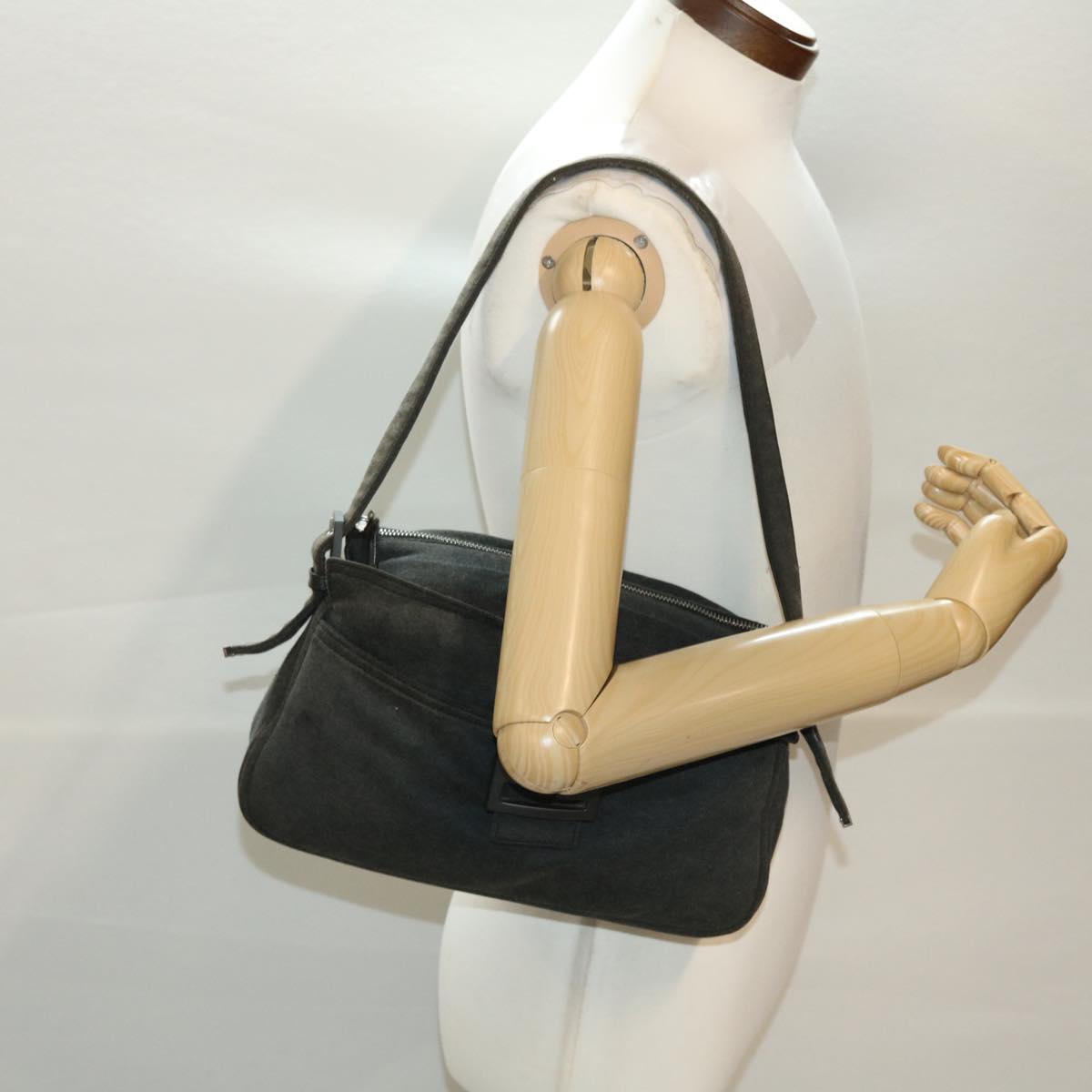 FENDI Mamma Baguette Shoulder Bag Canvas Gray yk7105B