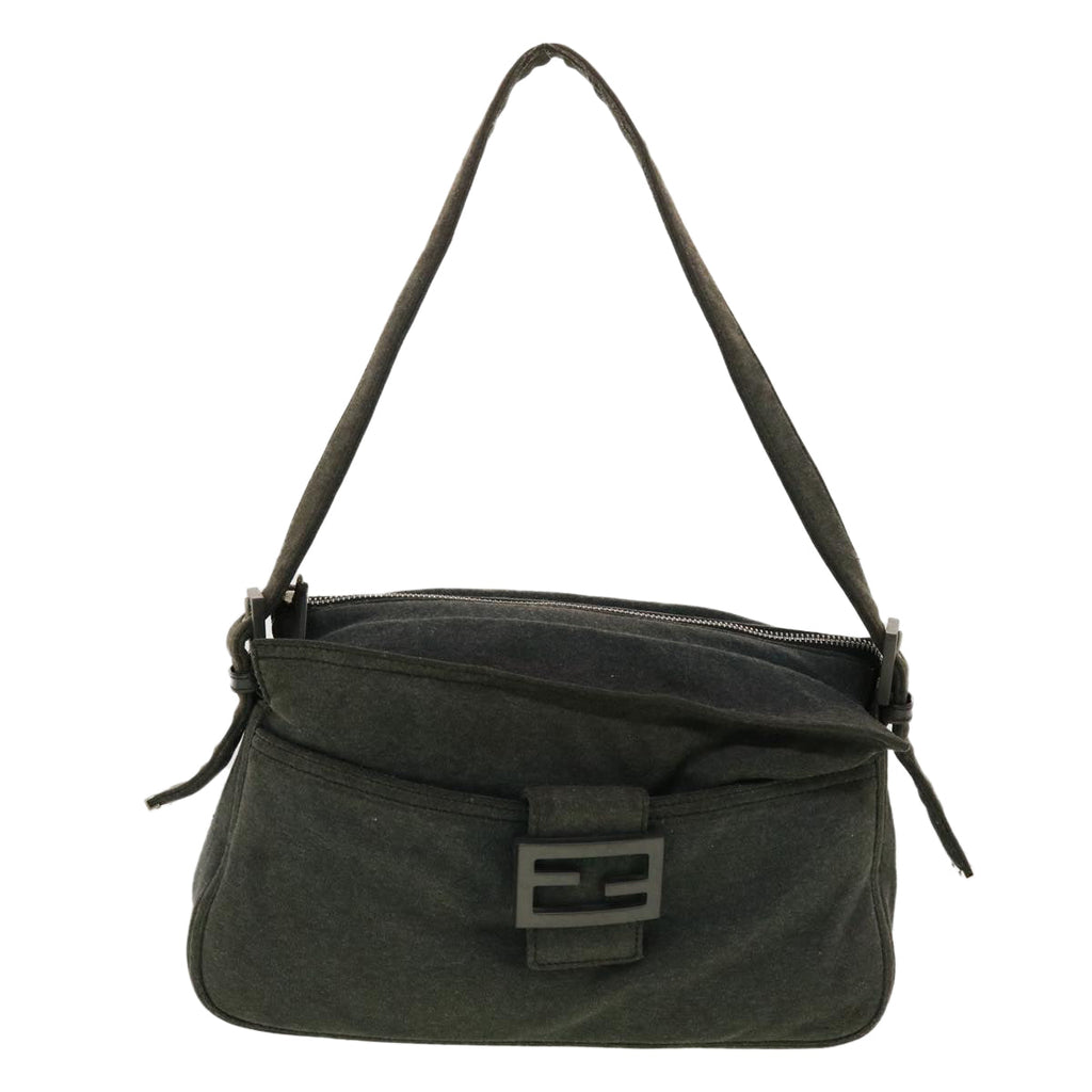 FENDI Mamma Baguette Shoulder Bag Canvas Gray yk7105B
