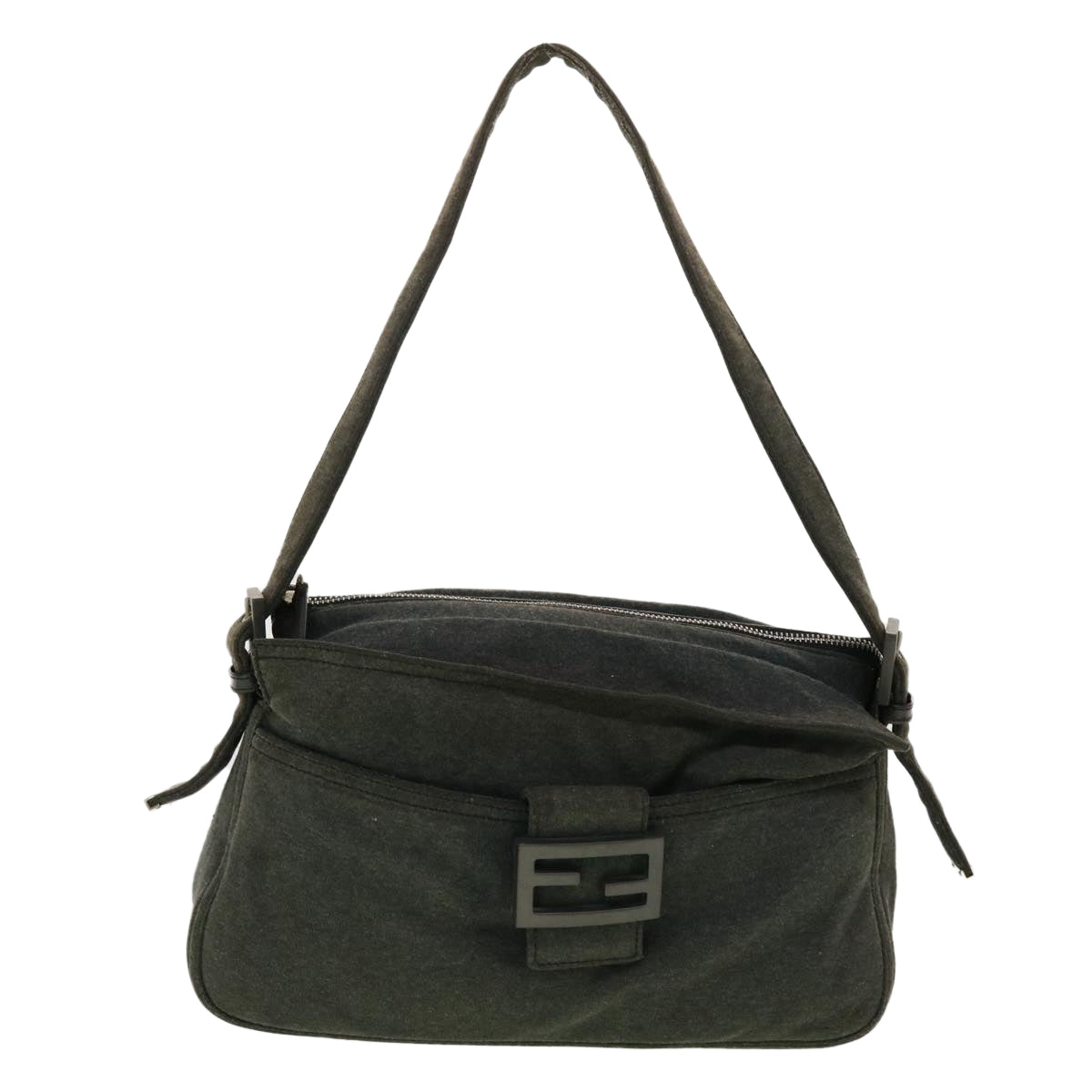 FENDI Mamma Baguette Shoulder Bag Canvas Gray yk7105B