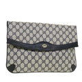 GUCCI GG Canvas Clutch Bag PVC Leather Gray Navy 89.02.075 yk7122