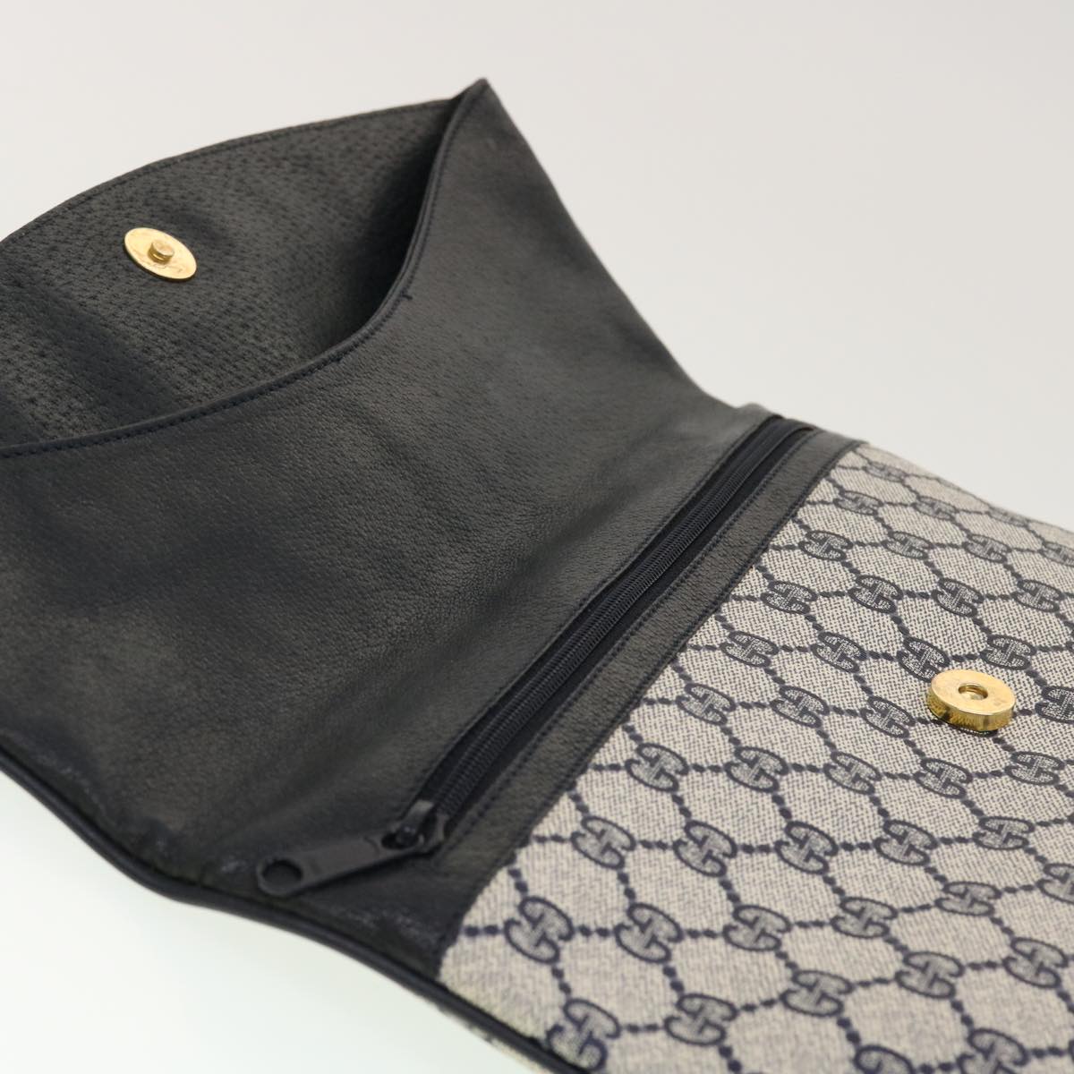 GUCCI GG Canvas Clutch Bag PVC Leather Gray Navy 89.02.075 yk7122