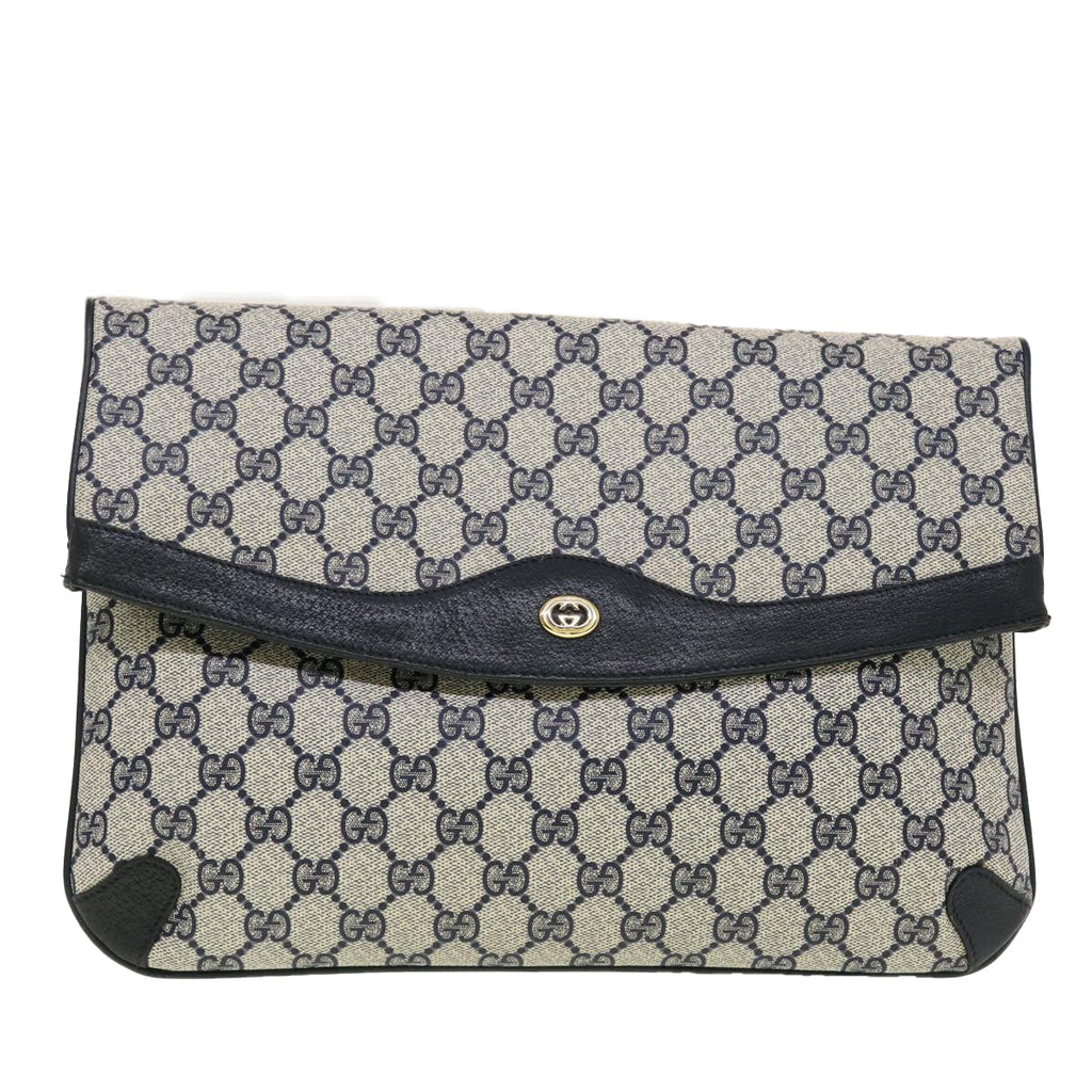GUCCI GG Canvas Clutch Bag PVC Leather Gray Navy 89.02.075 yk7122