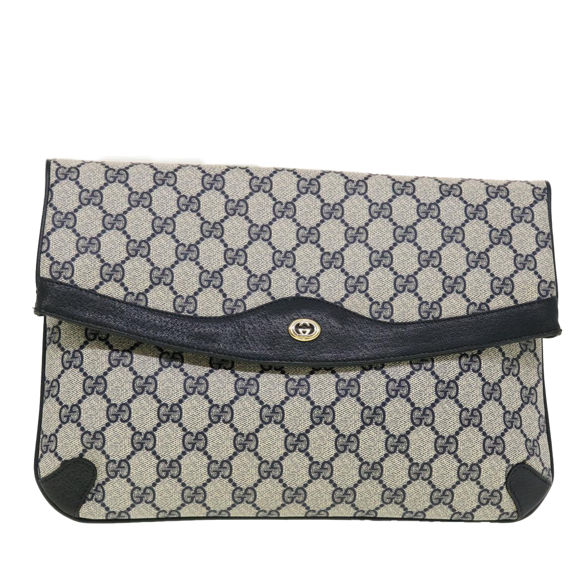 GUCCI GG Canvas Clutch Bag PVC Leather Gray Navy 89.02.075 yk7122